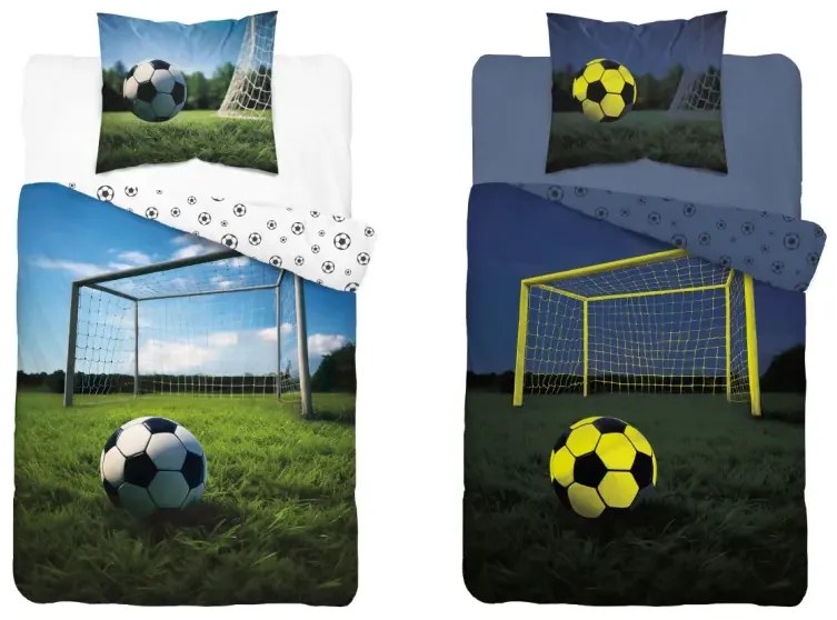 Bavlnené posteľné obliečky svietiace v tme - motív futbalovej lopty 2 časti: 1ks 160x200 + 1ks 70x80