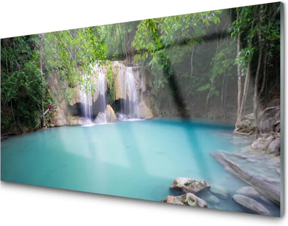 Obraz na skle Vodopád Les Jazero Príroda