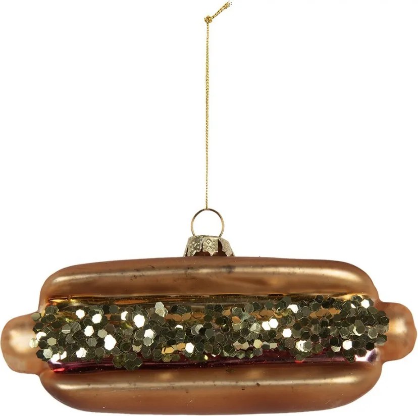Vianočná sklenená závesná ozdoba hot dog - 13*4*6 cm