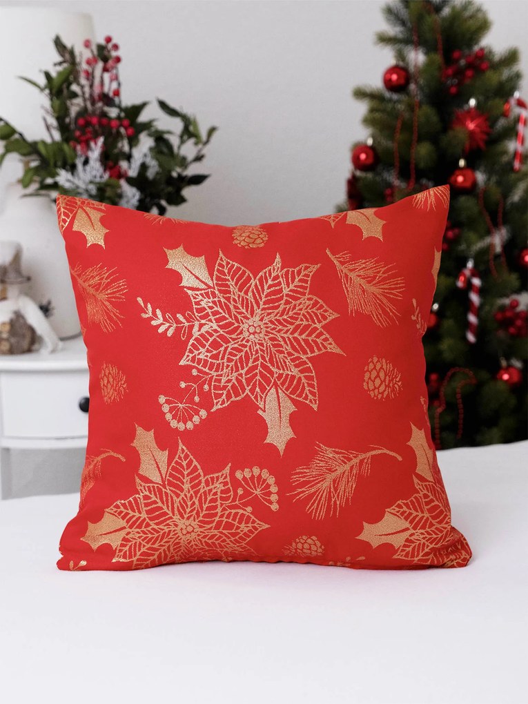 Lurexová Vianočná obliečka na vankúš Slávnostná červená - 40 × 40 cm