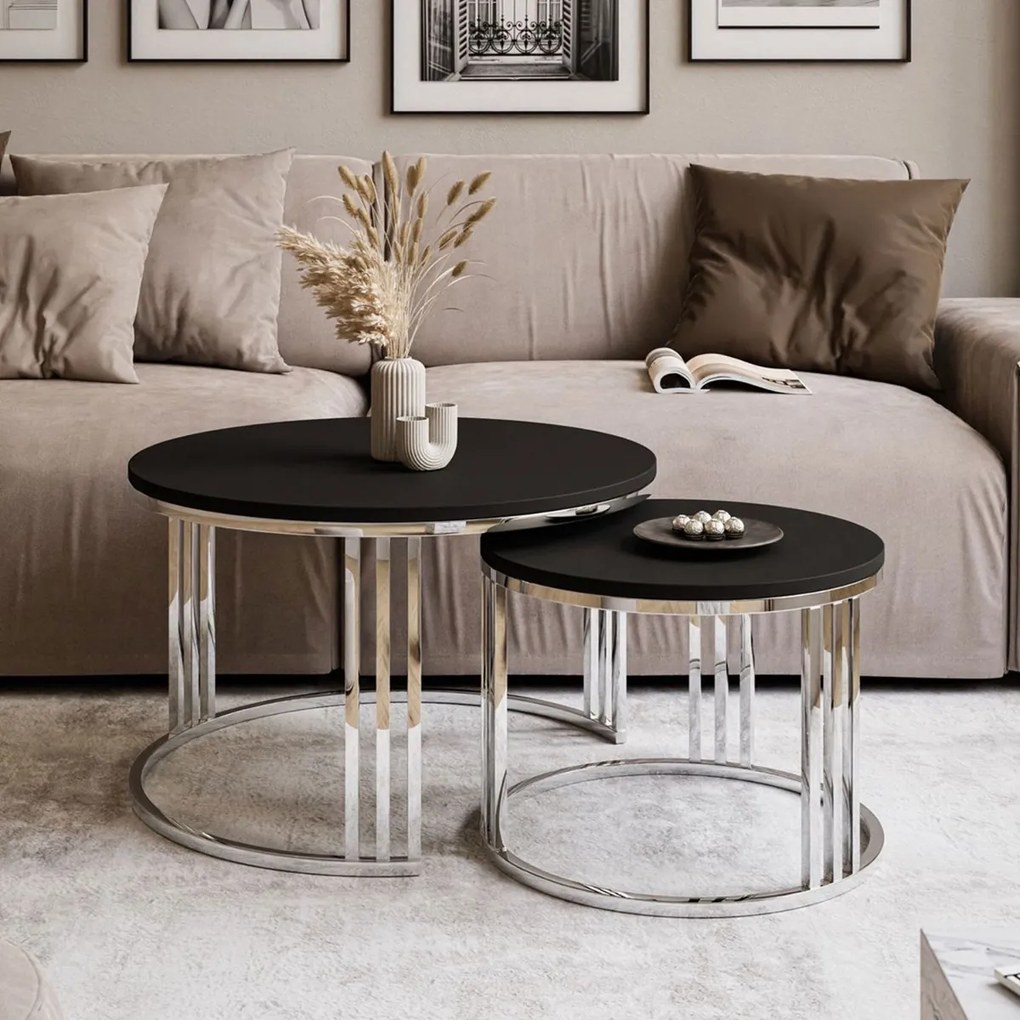 OKRÚHLY KONFERENČNÝ STOLÍK 2v1 LEONARDO 2 CHRÓMOVÝ + ČIERNY MATNÝ