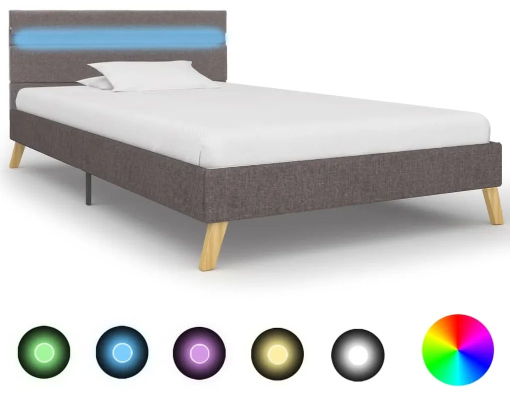 vidaXL Rám postele s LED svetlom svetlosivý 90x200 cm látkový