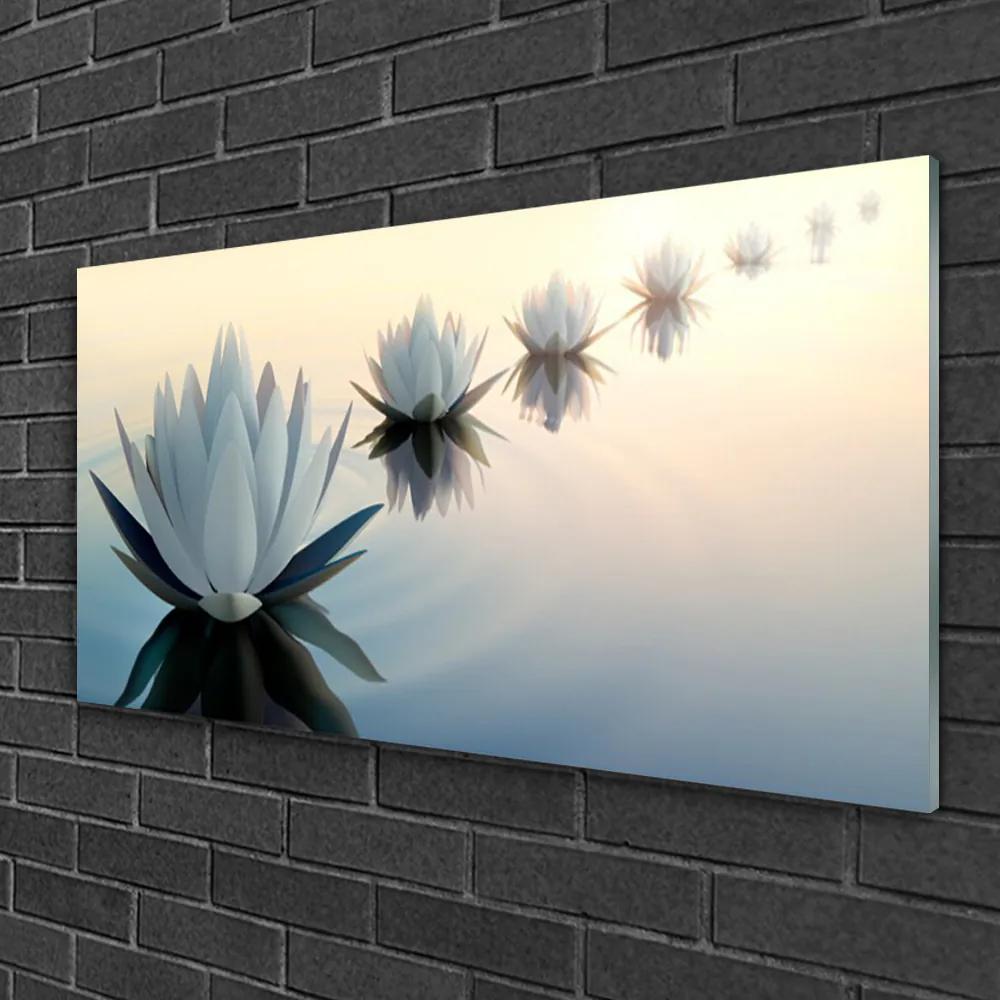 Skleneny obraz Vodné lilie biely lekno 140x70 cm