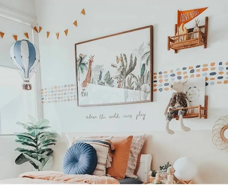 Dekoračný lietajúci balón modrá/biela – dekorácia do detskej izby S-28cm x 16cm