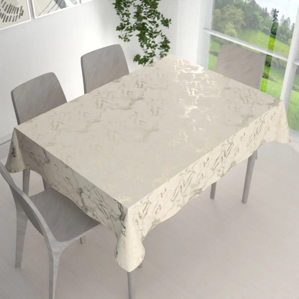 Biante Zamatový obdĺžnikový obrus Isabela IBL-017 Zlatý/dymový mramor na smotanovom 80x120 cm