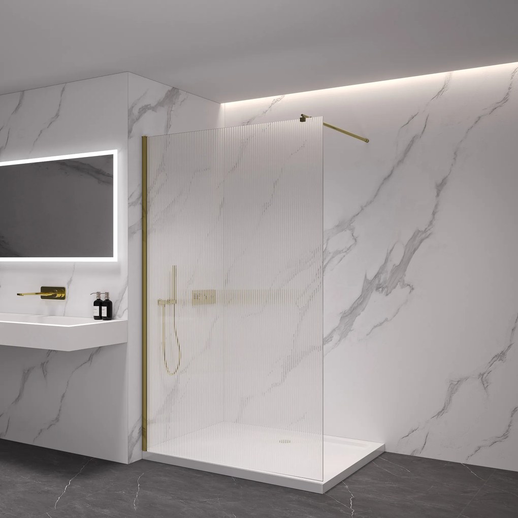 CERANO - Sprchová zástena Walk-in Onyx Ľ/P - guľatá vzpera - zlatá kartáčovaná, ryhované sklo - 110x200 cm, CER-CER-8050BD329