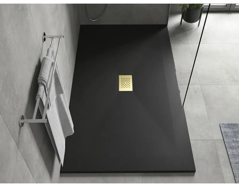 Mexen Hugo, obdĺžniková sprchová vanička SMC 200 x 100 cm, čierna, zlatá krytka, 42701020-G