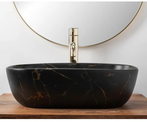 REA-U8908 - Umývadlo na dosku BELINDA 33,5x46,5 cm keramika/čierna/mramorový dekor
