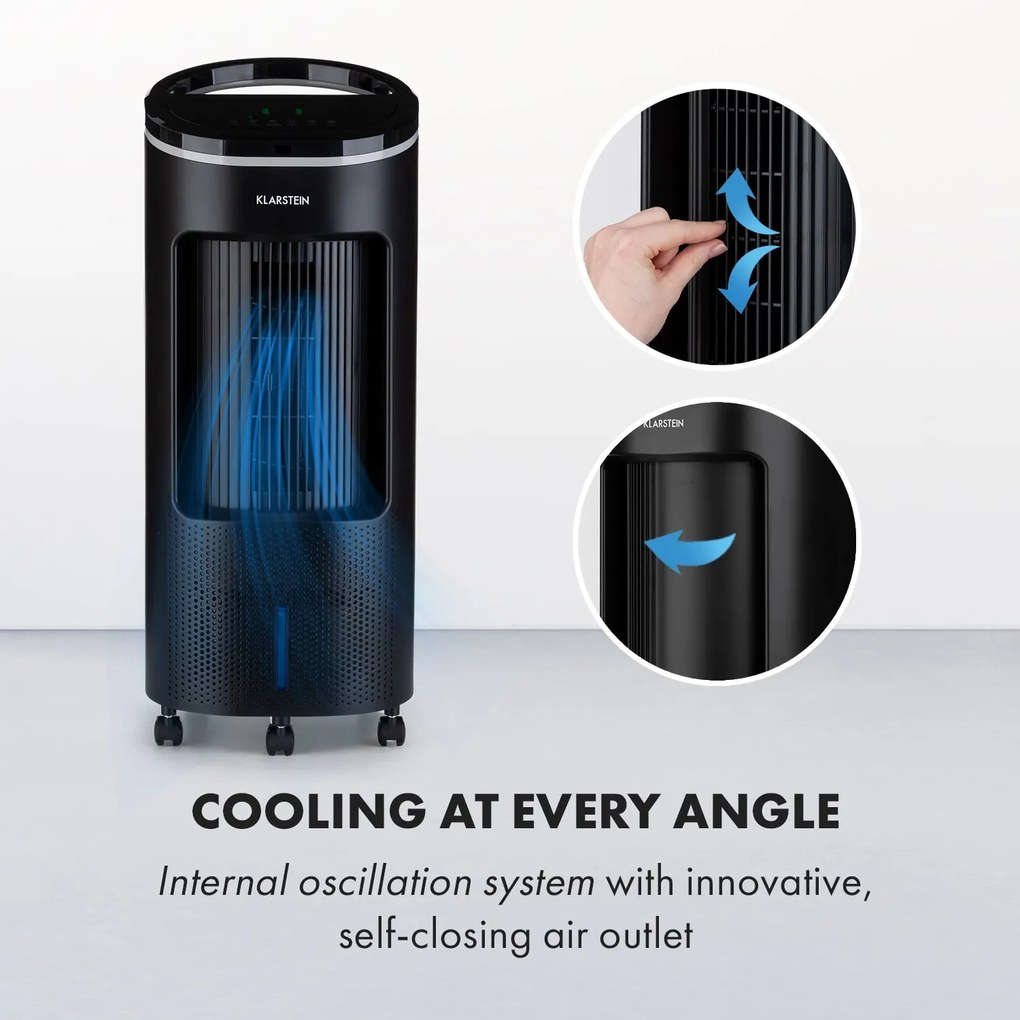 Klarstein IceWind Plus, 4 v 1 ochladzovač vzduchu, ventilátor, zvlhčovač vzduchu, čistička vzduchu, ionizátor, 65 W, 330 m³/h, 7 l, 4 rýchlosti, oscilácia, časovač, diaľkový ovládač, mobilný