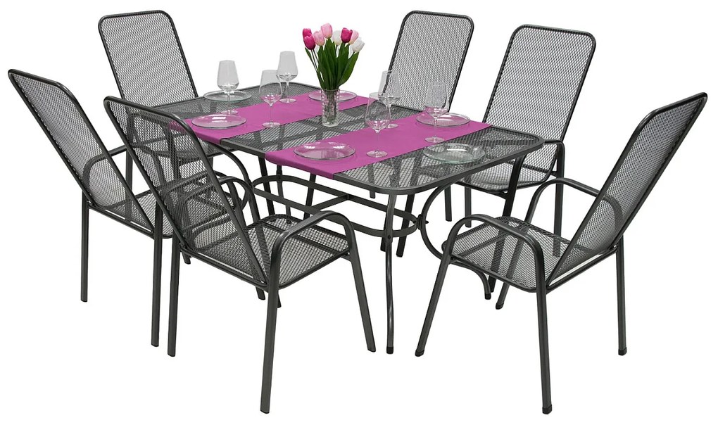 DEOKORK Záhradná kovová zostava SANDRA 1+6 stůl 160x95 cm (CT311)