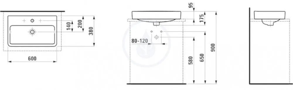 LAUFEN Pro S Umývadlo, 600 mm x 380 mm, 1 otvor na batériu, bez prepadu, s LCC, biela H8129534001561