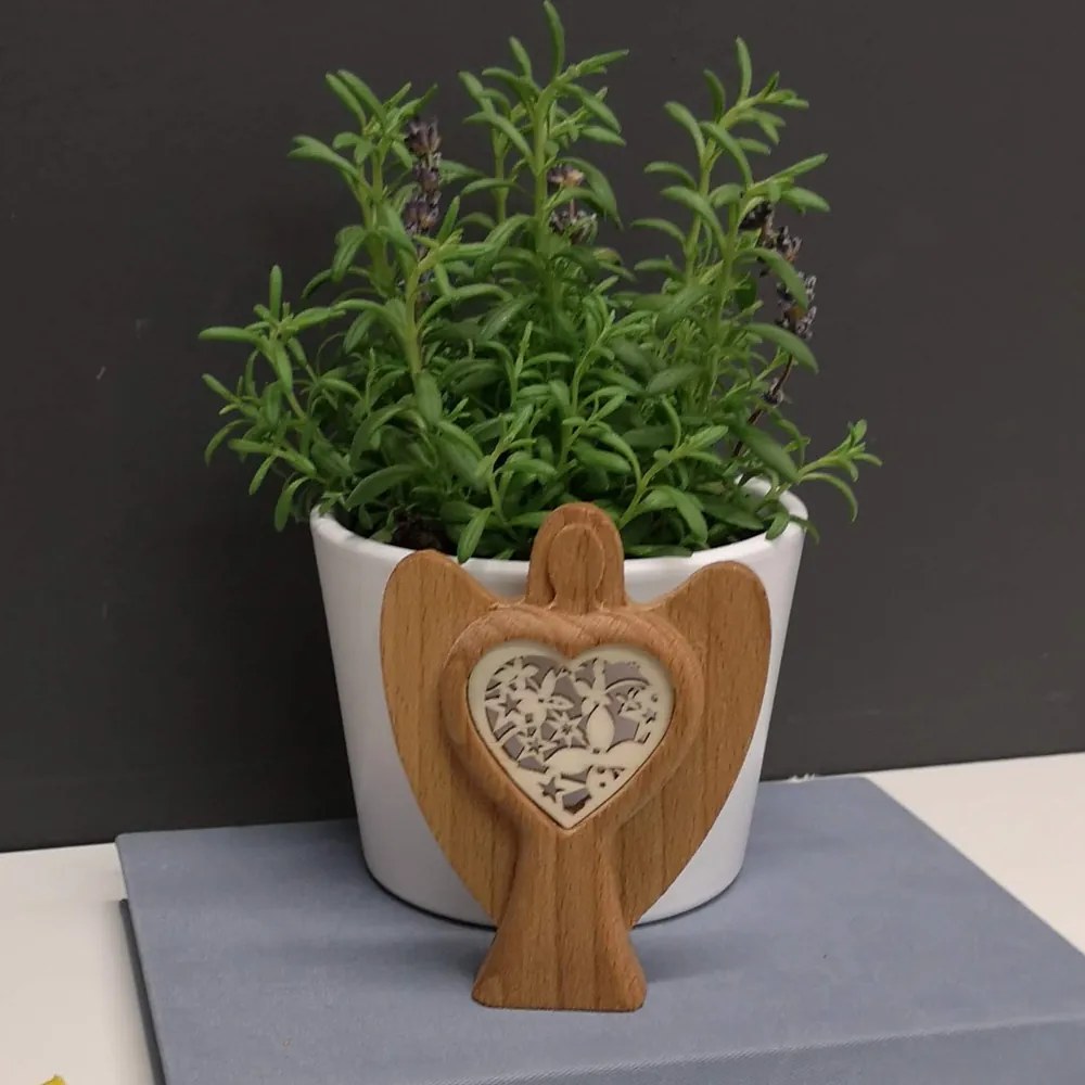AMADEA Drevený anjel s vkladom - ornament, masívne drevo, výška 10 cm