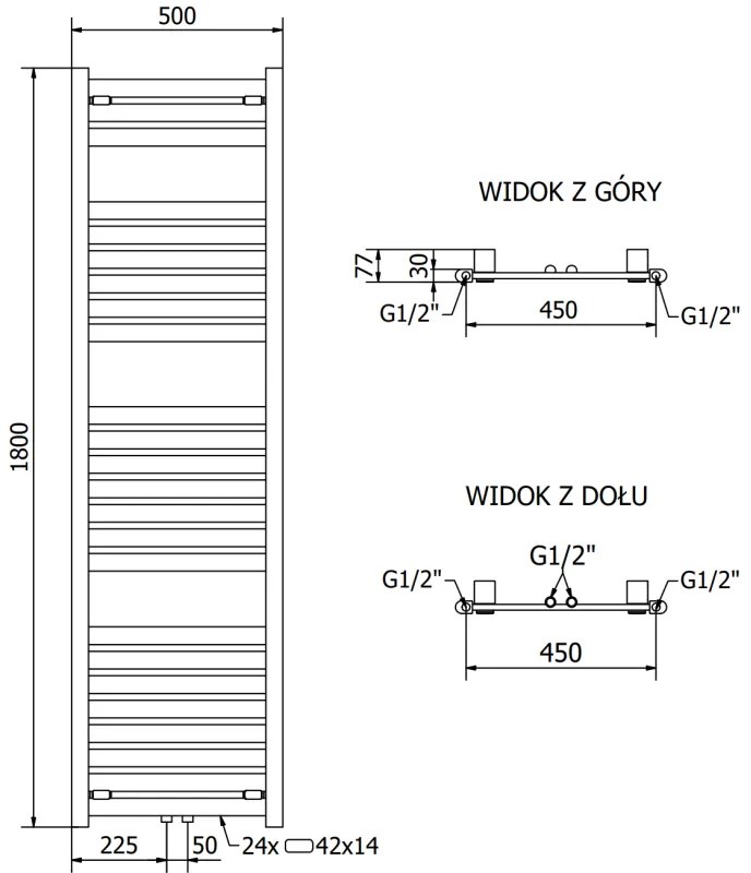 Mexen Uran vykurovacie teleso 1800 x 500 mm, 790 W, čierna, W105-1800-500-00-70