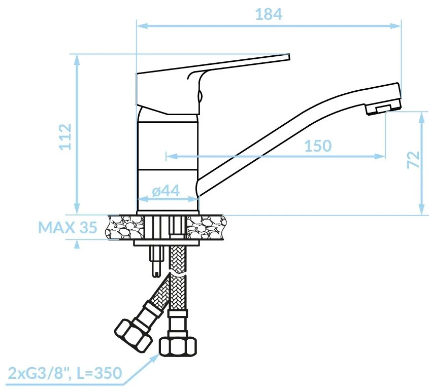 Kuchinox Borgo, umývadlová batéria s otočným výtokom, chrómová, LAV-BKB_026D