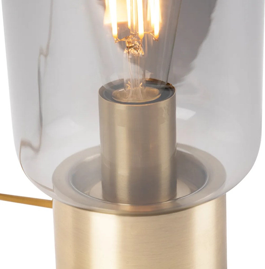 Dizajnová stolová lampa mosadz so sklom s dymovým efektom - Bliss Cute