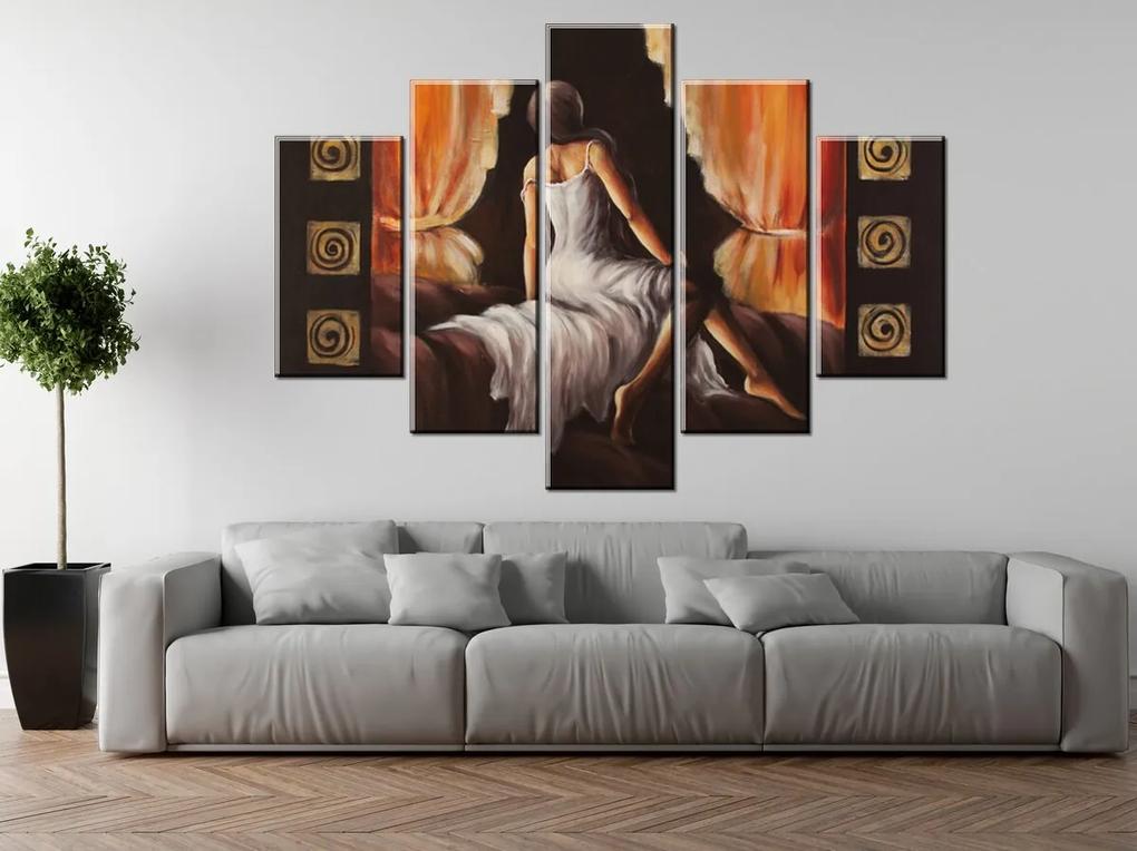 Gario Ručne maľovaný obraz Pekné dievča - 5 dielny Rozmery: 150 x 105 cm