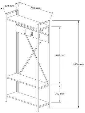 Predsieňová stena ALFA 180x90 cm biela/čierna