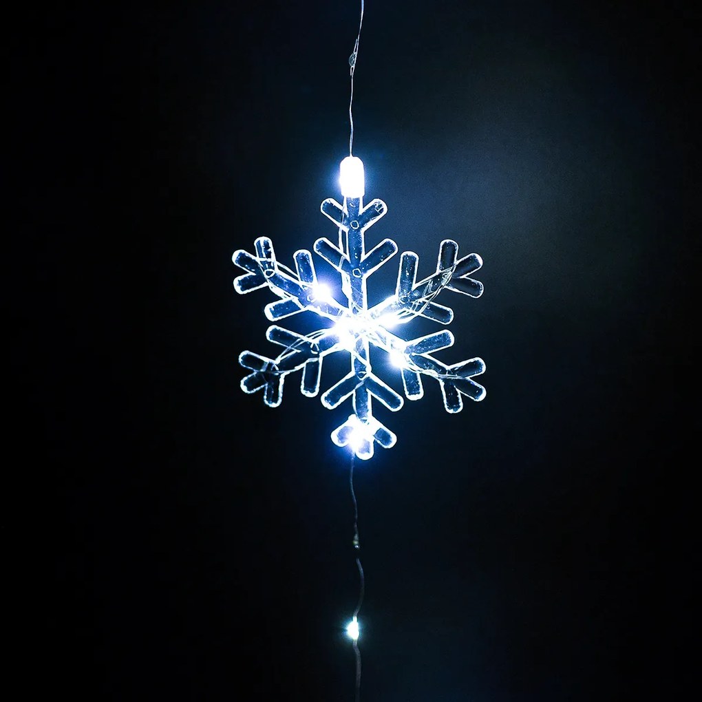 Svetelný vonkajší záves Snowflakes, 120x120cm, LED, studená biela, časovač, 8 funkcií, na batérie, 120 cm