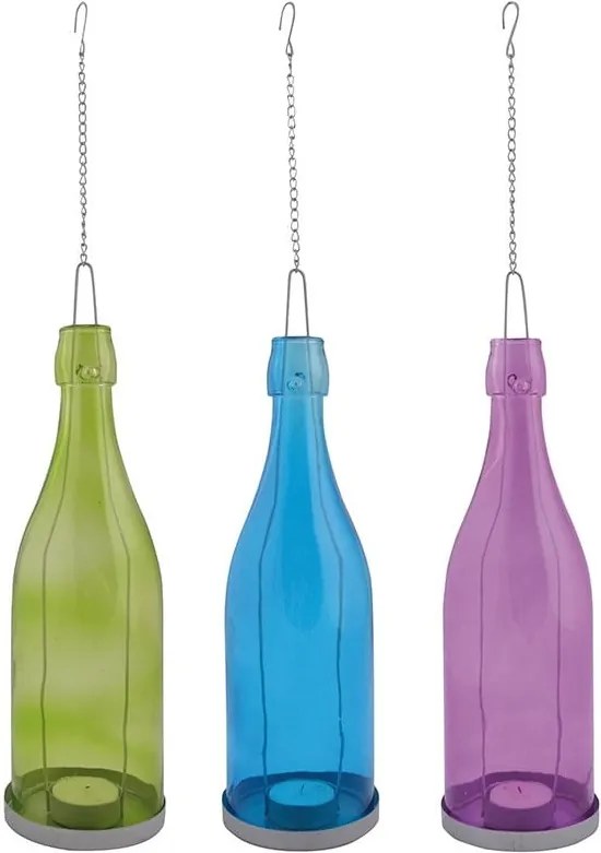Sada 3 závesných sklenených svietnikov Esschert Design Bottle