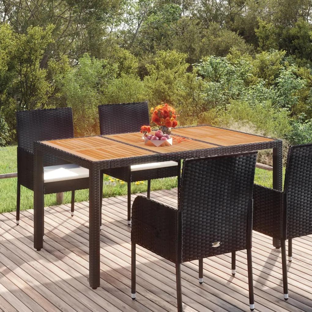 Záhradný stôl s drevenou doskou čierny 150x90x75 cm polyratan 319901