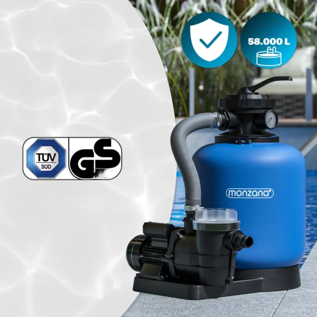 Piesková filtrácia k bazénu AQUA s predfiltrom, 13 200 l/h, modrá Monzana