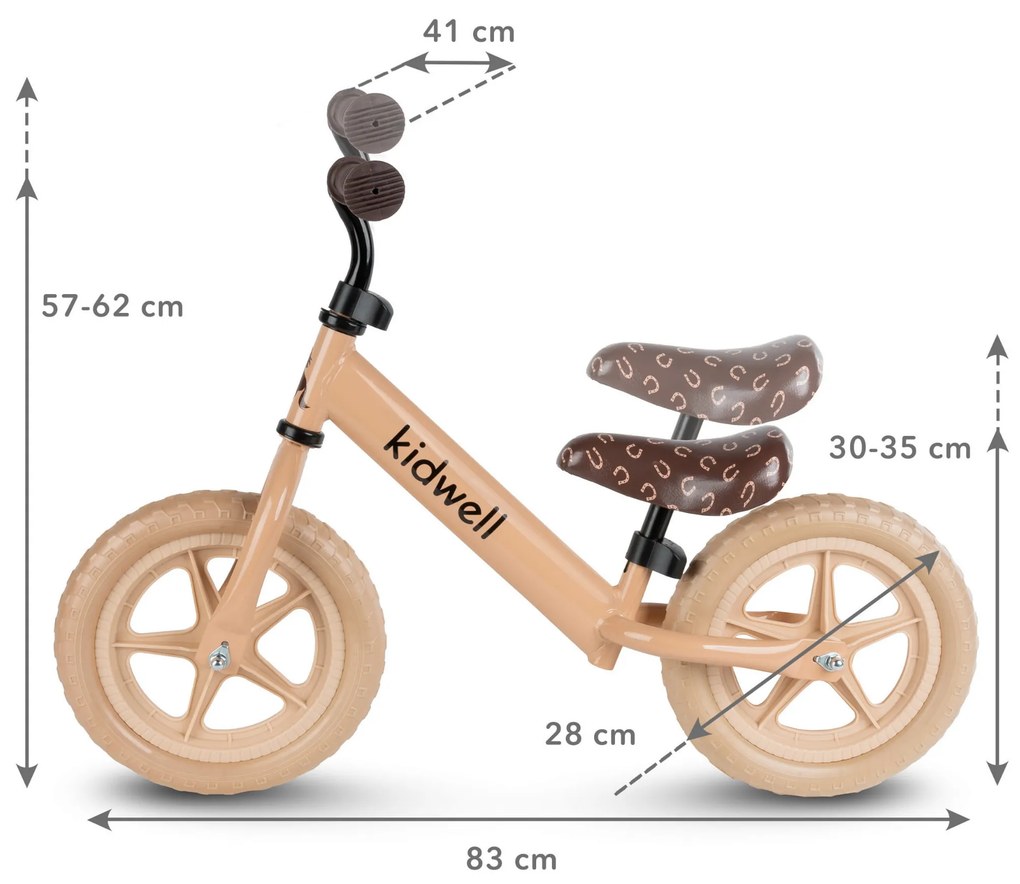 Detský balančný bicykel Kidwell REBEL, 12" EVA kolesá, ľahký 2,64 kg