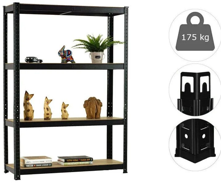 Fistar MEGA HIT: Regál 1500x700x300 mm lakovaný 4-policový, nosnosť 700 kg - ČIERNY