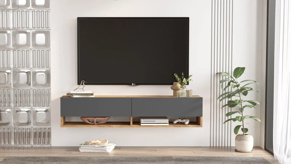Závesný TV stolík Houseland Felicia Atlantic pine/anthracite grey