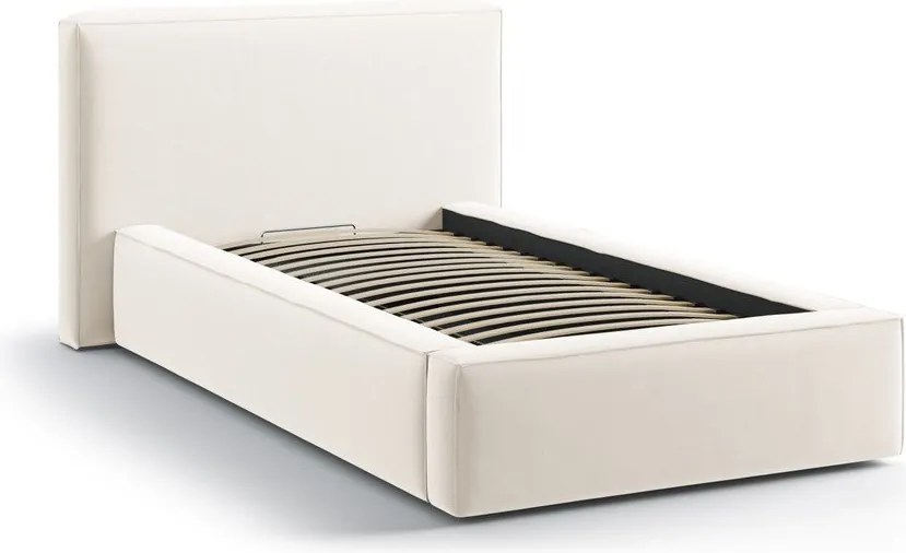 Krémovobiela čalúnená jednolôžková posteľ s úložným priestorom s roštom 90x200 cm Jodie – Micadoni