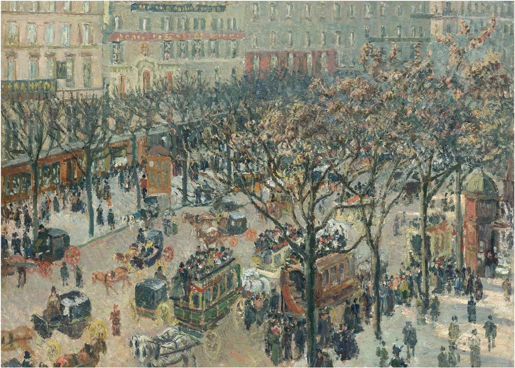 Sklenený obraz - Camille Pissarro, Boulevard des Italiens, Morning, Sunlight, reprodukcia (70x50 cm)