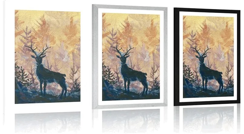Plagát s paspartou umelecká lesná maľba - 60x90 silver