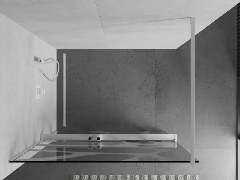 Mexen Kioto+, sprchová zástena Walk-In s poličkou a vešiakom 120 x 200 cm, 8mm číre sklo biely vzor, biely profil, 800-120-121-20-97