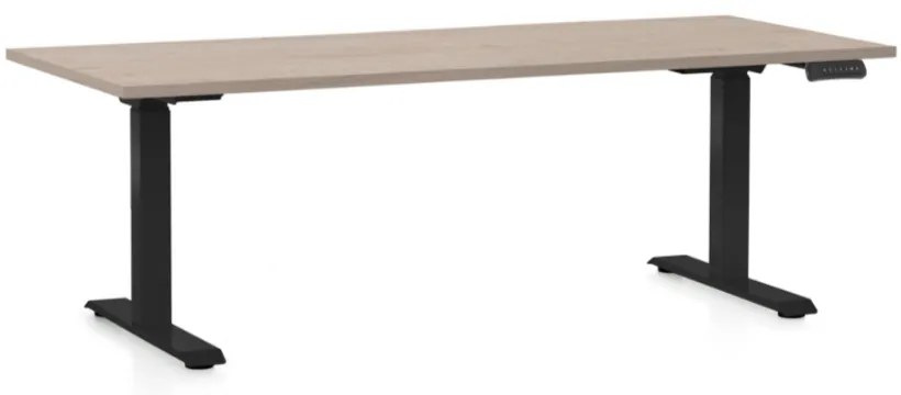 Výškovo nastaviteľný stôl OfficeTech D, 180 x 80 cm, čierna podnož, dub