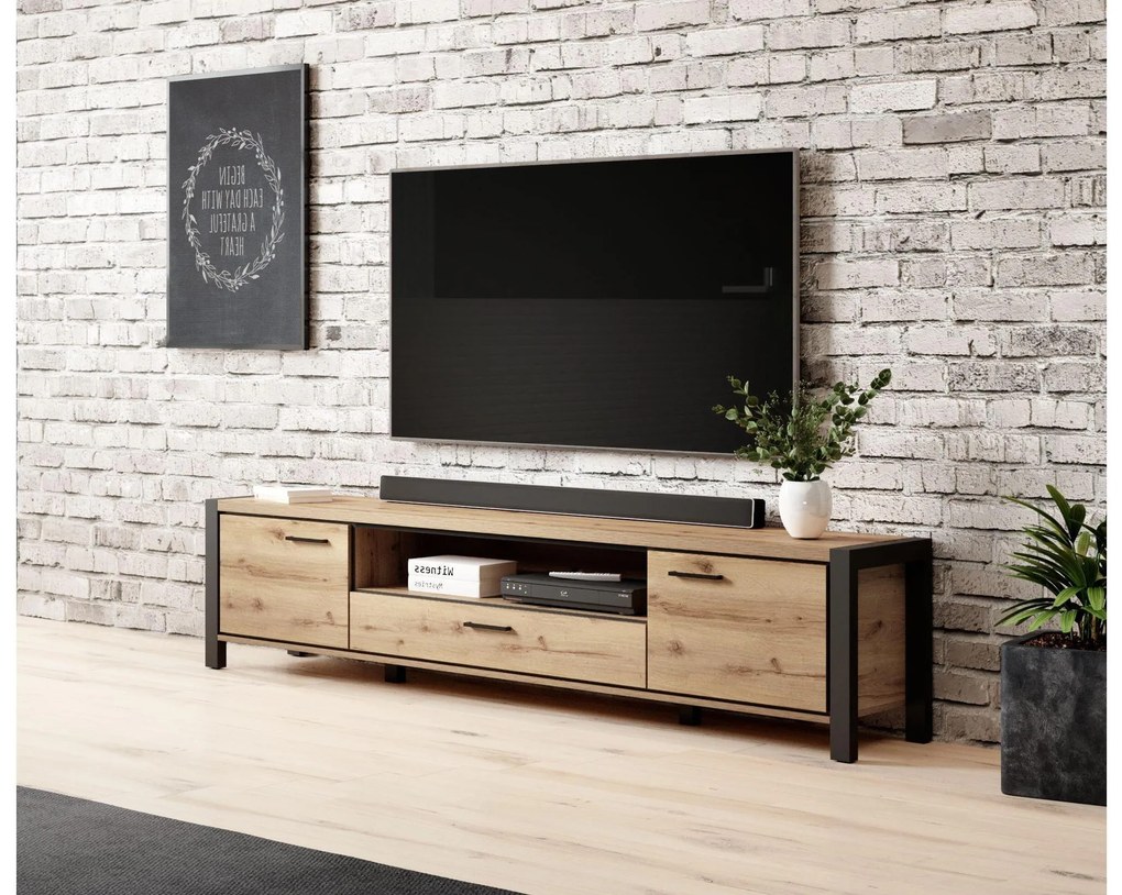 Tv stolík/skrinka Armin Typ 40 (dub taurus + matná čierna). Akcia -19%. Vlastná spoľahlivá doprava až k Vám domov. 1044566