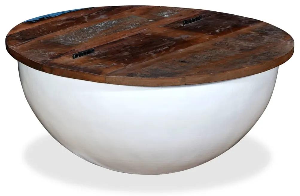 vidaXL Konferenčný stolík v tvare sudu, masívne recyklované drevo, biely