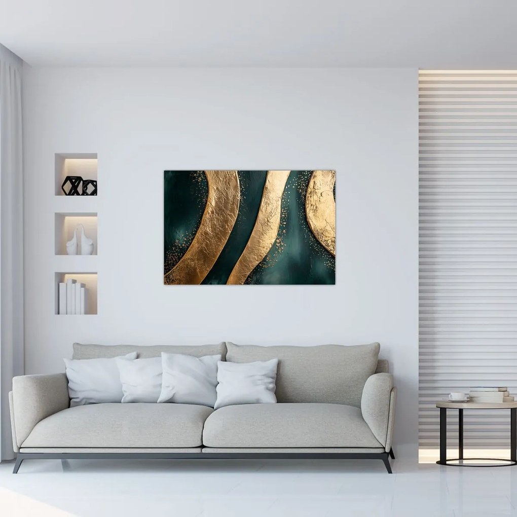 Obraz - Zelená abstrakcia so zlatom I. (90x60 cm)