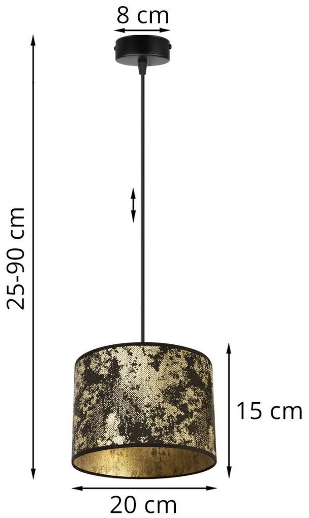 Závesné svietidlo WERONA 2, 1x čierne/zlaté textilné tienidlo, (fi 20cm), G