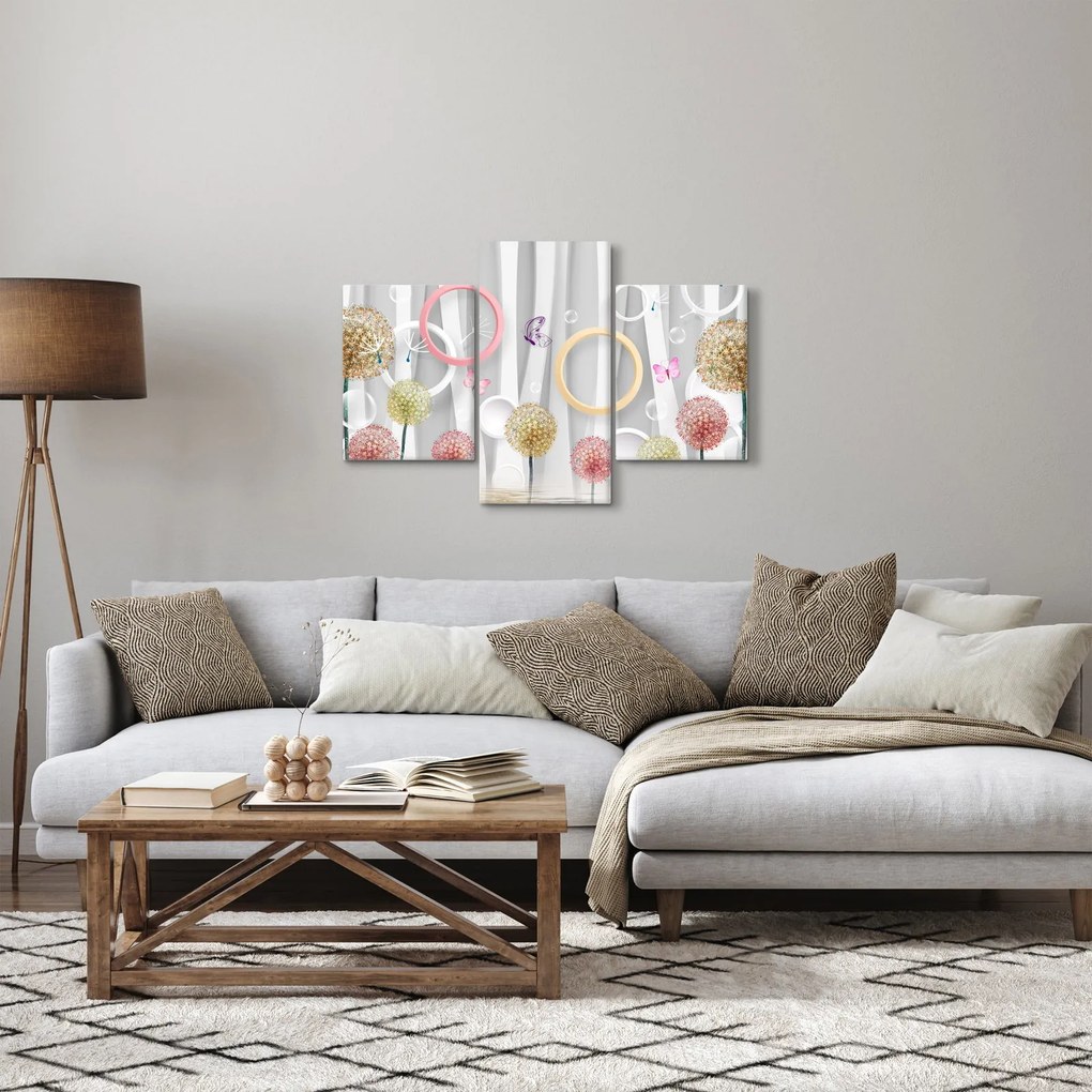 Abstraktný obraz s púpavami (90x60 cm)