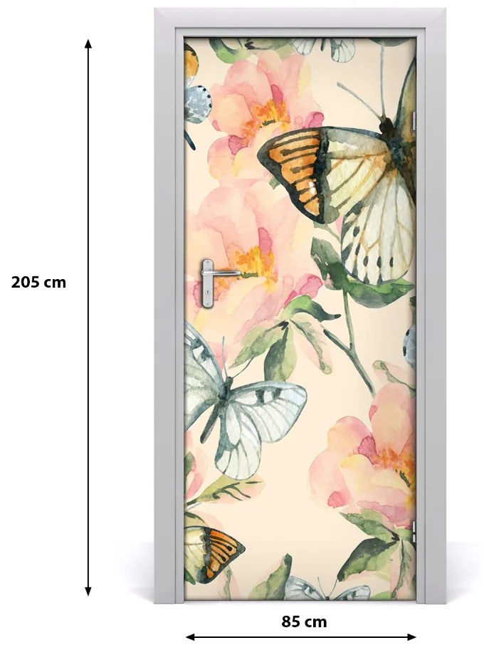 Samolepiace fototapety na dvere ruže i Motýle 85x205 cm