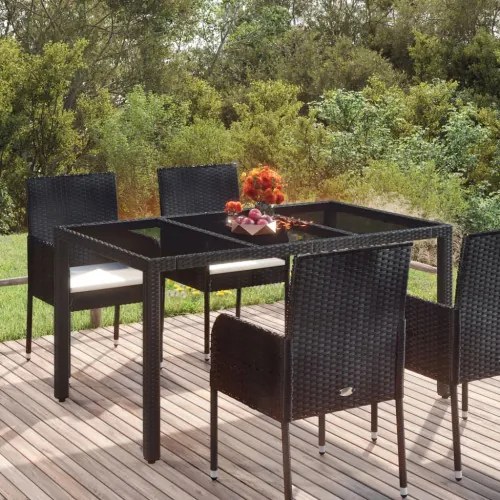 vidaXL Záhradný stôl so sklenenou doskou čierny 150x90x75 cm polyratan-