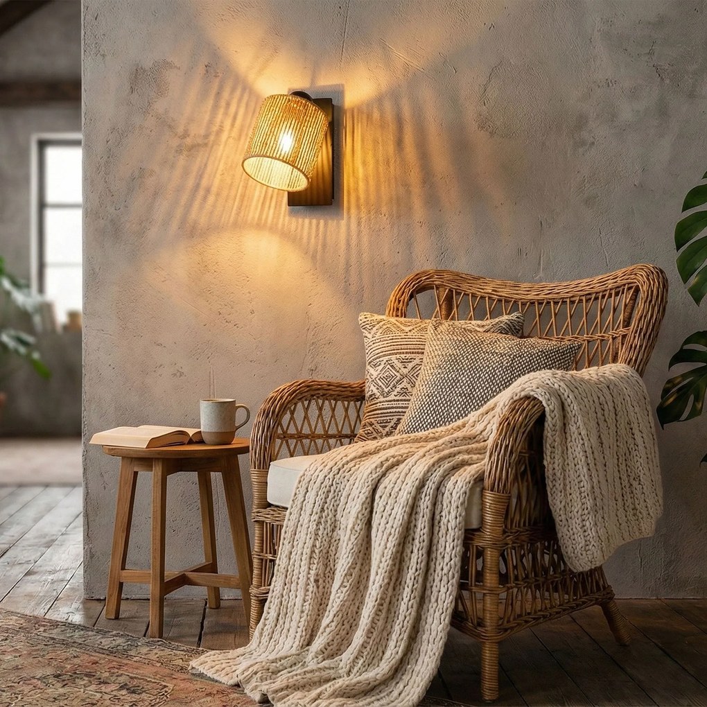 Toolight Toolight, nástenné svietidlo 1xE27, APP1823-1W, čierna-prírodná hnedá, OSW-09315