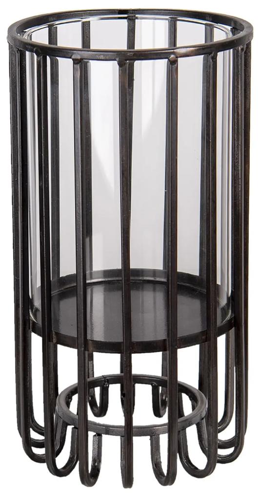 Hnedo čierny kovový svietnik Ewa - Ø 14 * 25 cm
