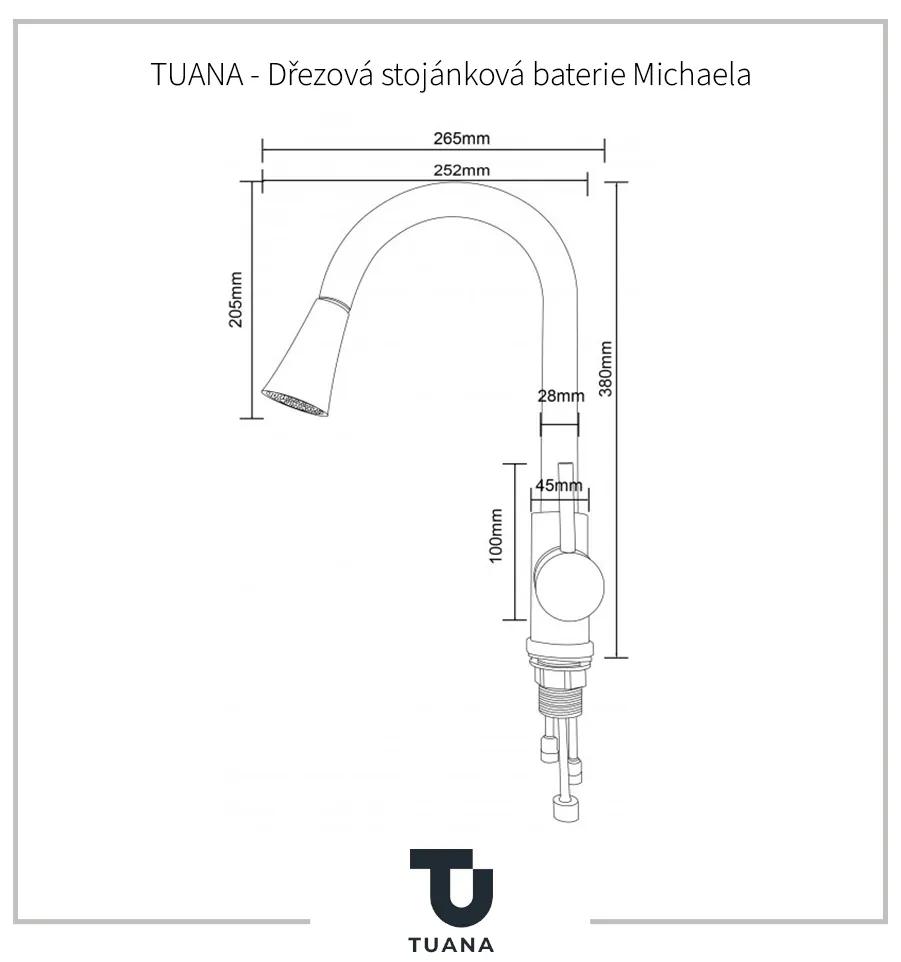 Tuana Michaela, drezová stojanková batéria s výsuvným ramenom a spŕškou, čierna matná, CER-TU-428200