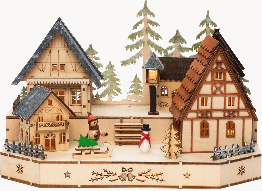 Vianočná LED dekorácia z lipového dreva Village with Snowman