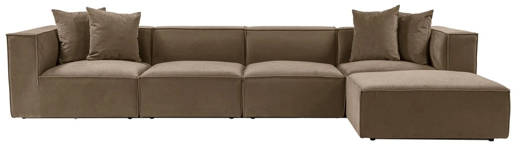 Rohová pohovka Sora s rámom zo 100% hrabového dreva 430 x 102 cm, pravá, hnedá
