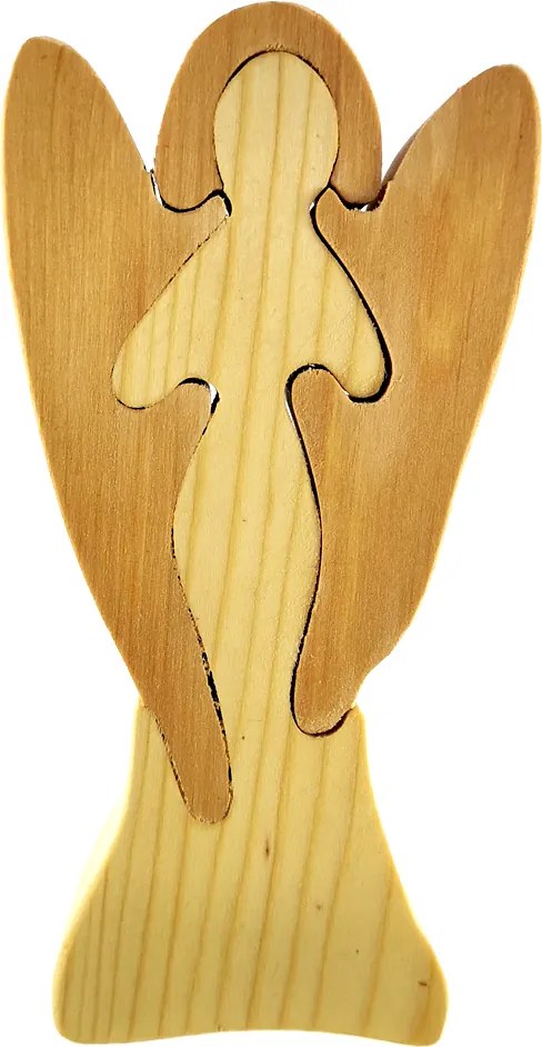 AMADEA Drevené puzzle anjel, masívne drevo dvoch druhov drevín, 15 cm