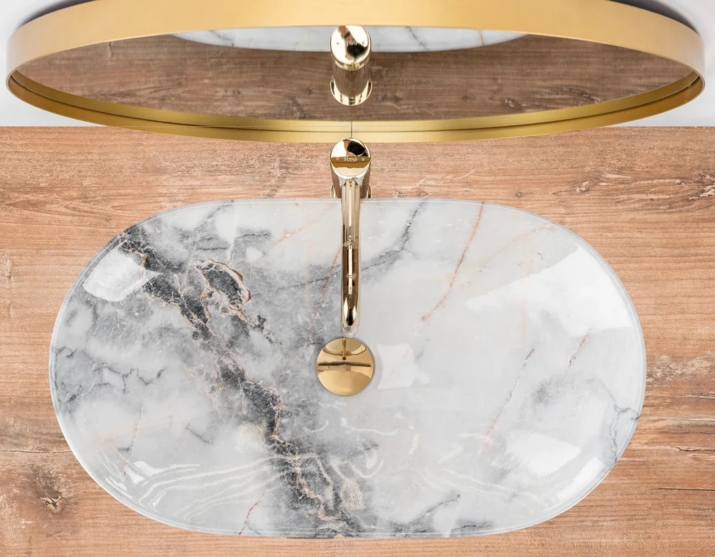 Rea Royal, keramické umývadlo na dosku 62 x 36 cm, imitácia kameňa Granit, REA-U8596