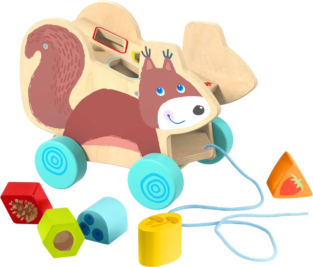 Ťahacia hračka s vkladacími tvarmi - veverička