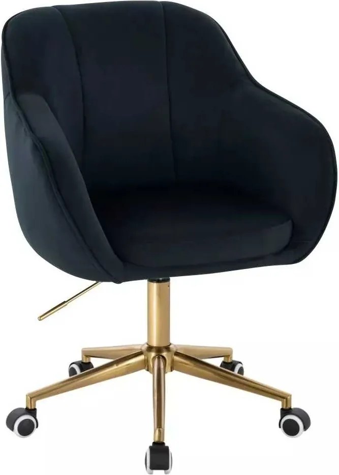 LuxuryForm DESIGN Stolička AVOLA VELUR na zlatej podstave s kolieskami - čierna
