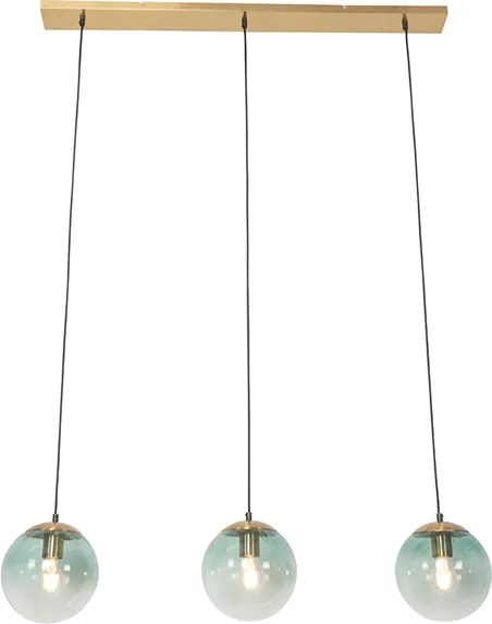 Závesné svietidlo v štýle Art Deco mosadz s zeleným sklom 3-svetlo - Pallon
